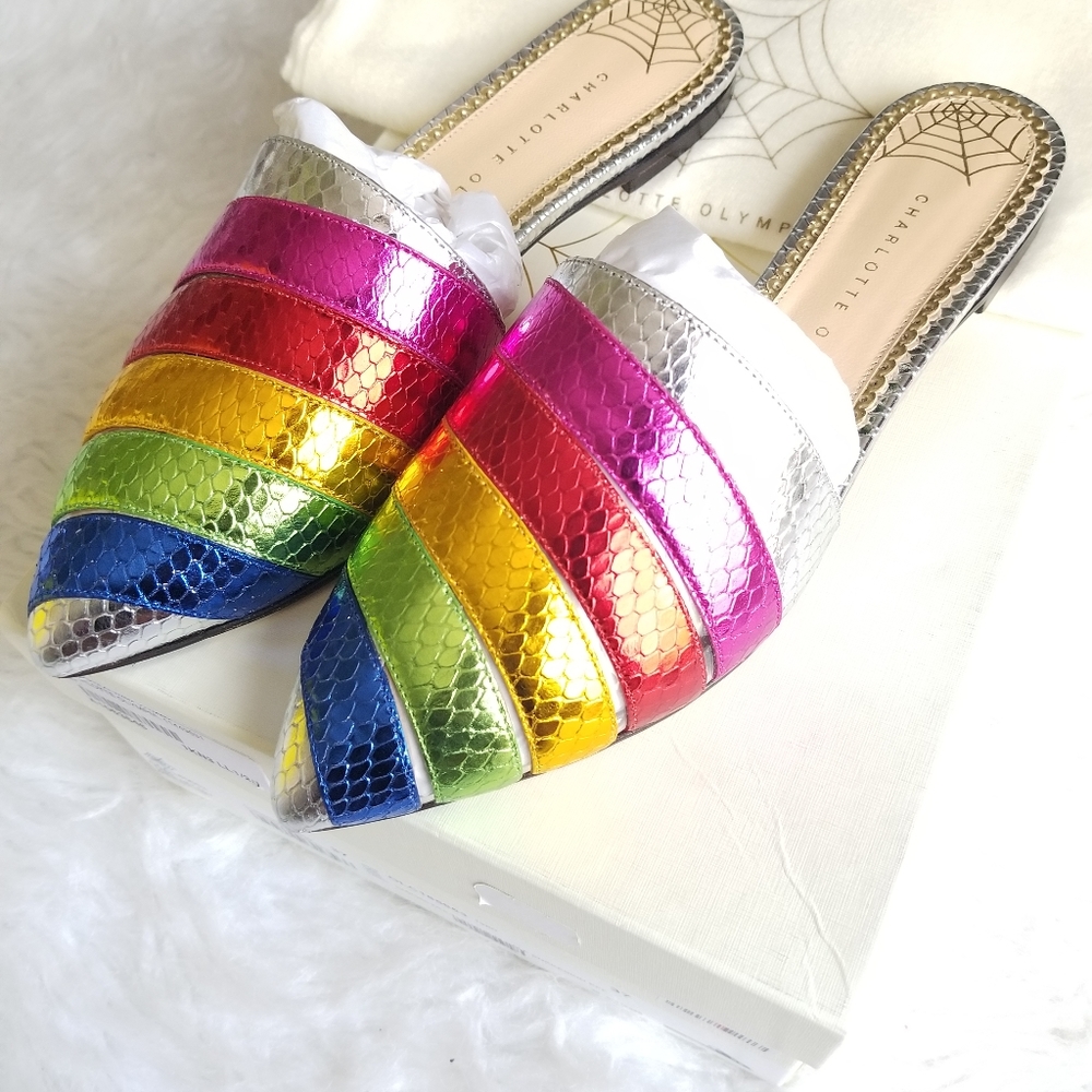 Charlotte Olympia Leather Mules Rainbow Size EU37